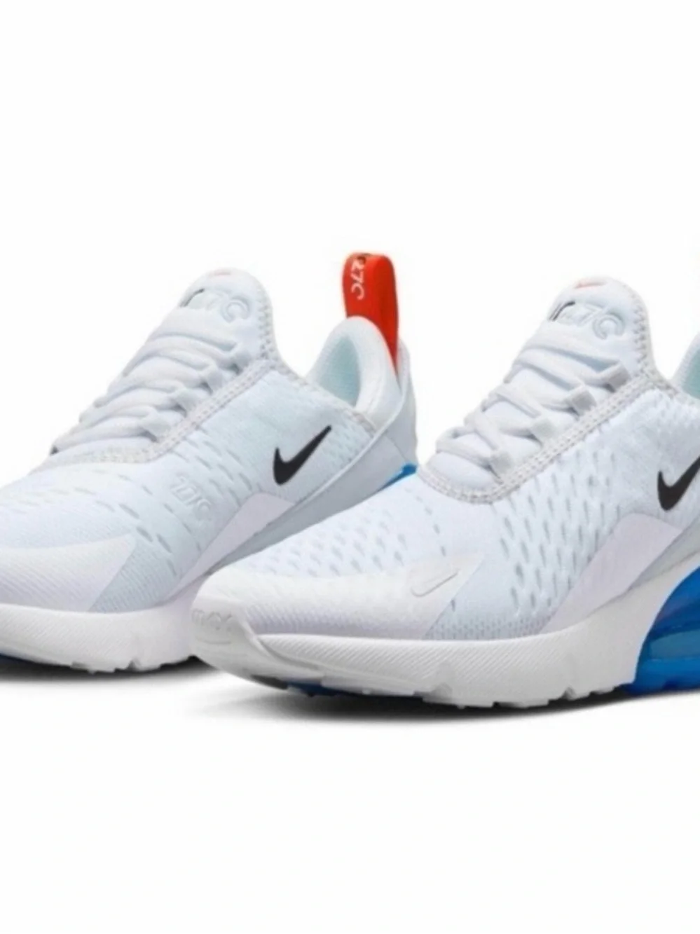 Nike Air Max 270 White with Blue Heel and Red Pull Tab